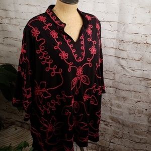 3X petite black & red stretch dressy top